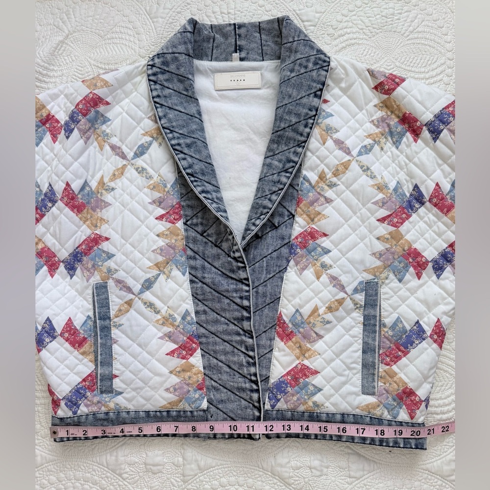 Blank NYC Quilted Patchwork Cropped Jacket in Cream, Blue & Coral - Picture 11 of 16